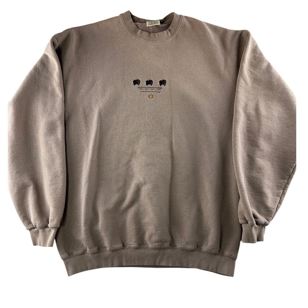 Oneita Sweatshirt XL Brown Vintage 90s Made in USA Buffalo Embroidered Gorpcore